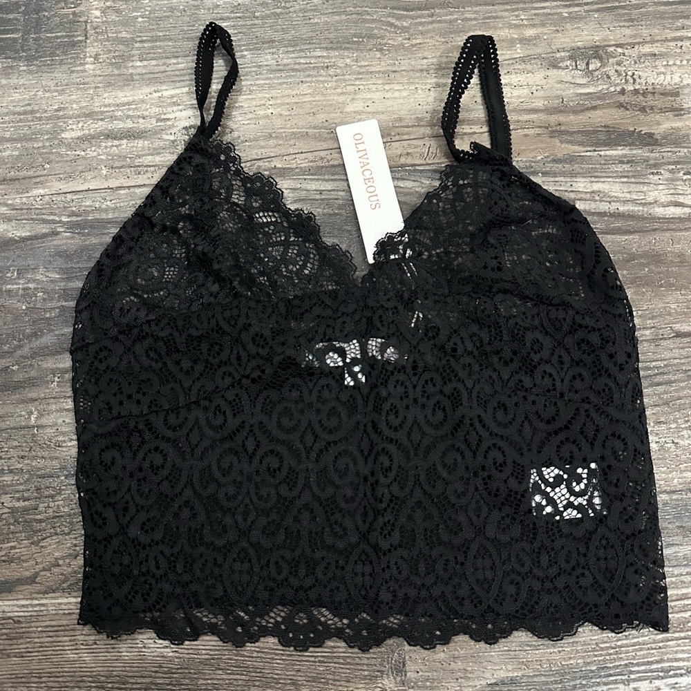 NWT Olivaceous Women’s Black Lace Bralette Crop Top Size S